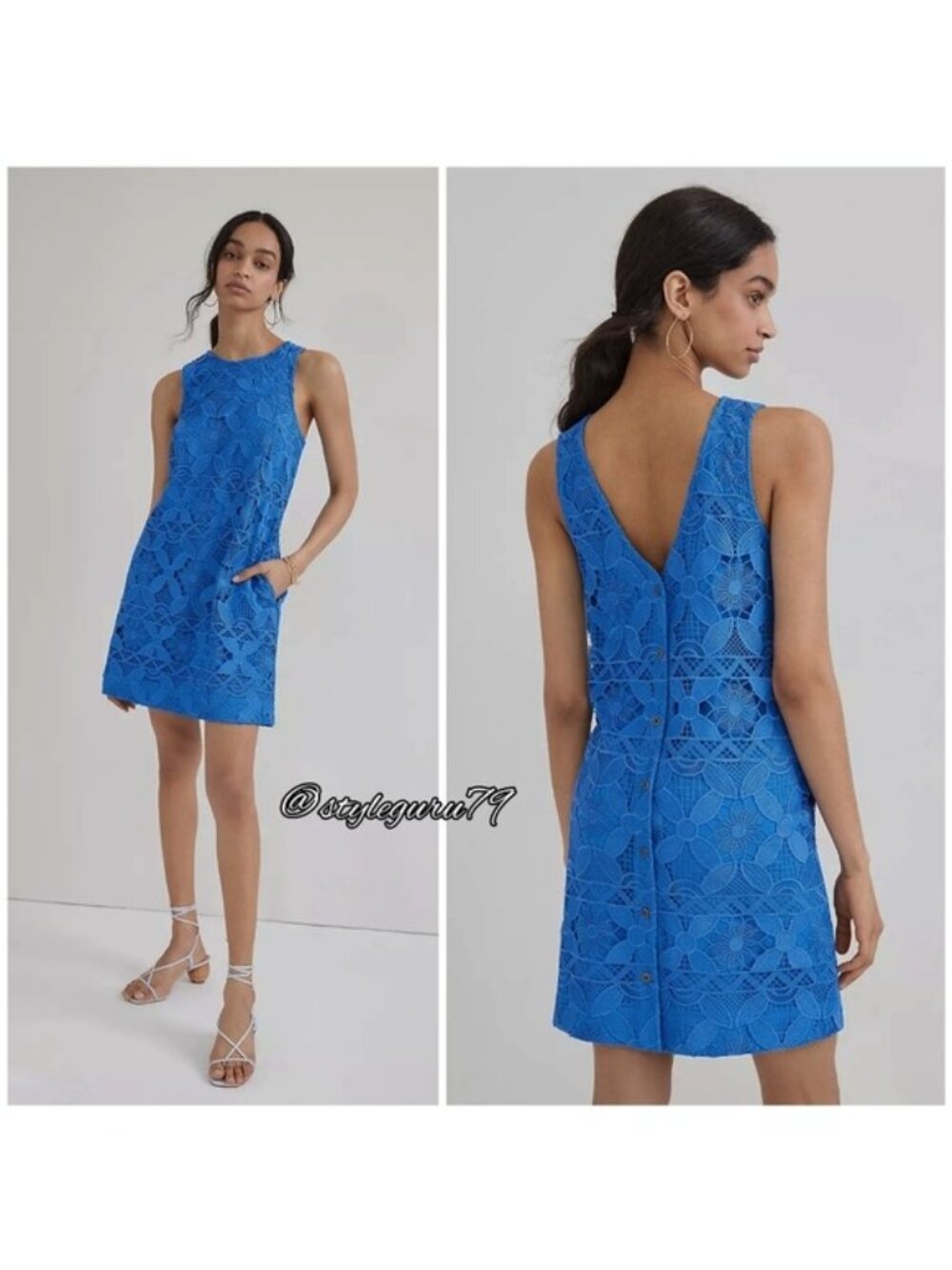 Anthropologie NWT Blue Lace Mini Dress  Sleeveless Floral Pattern in Small